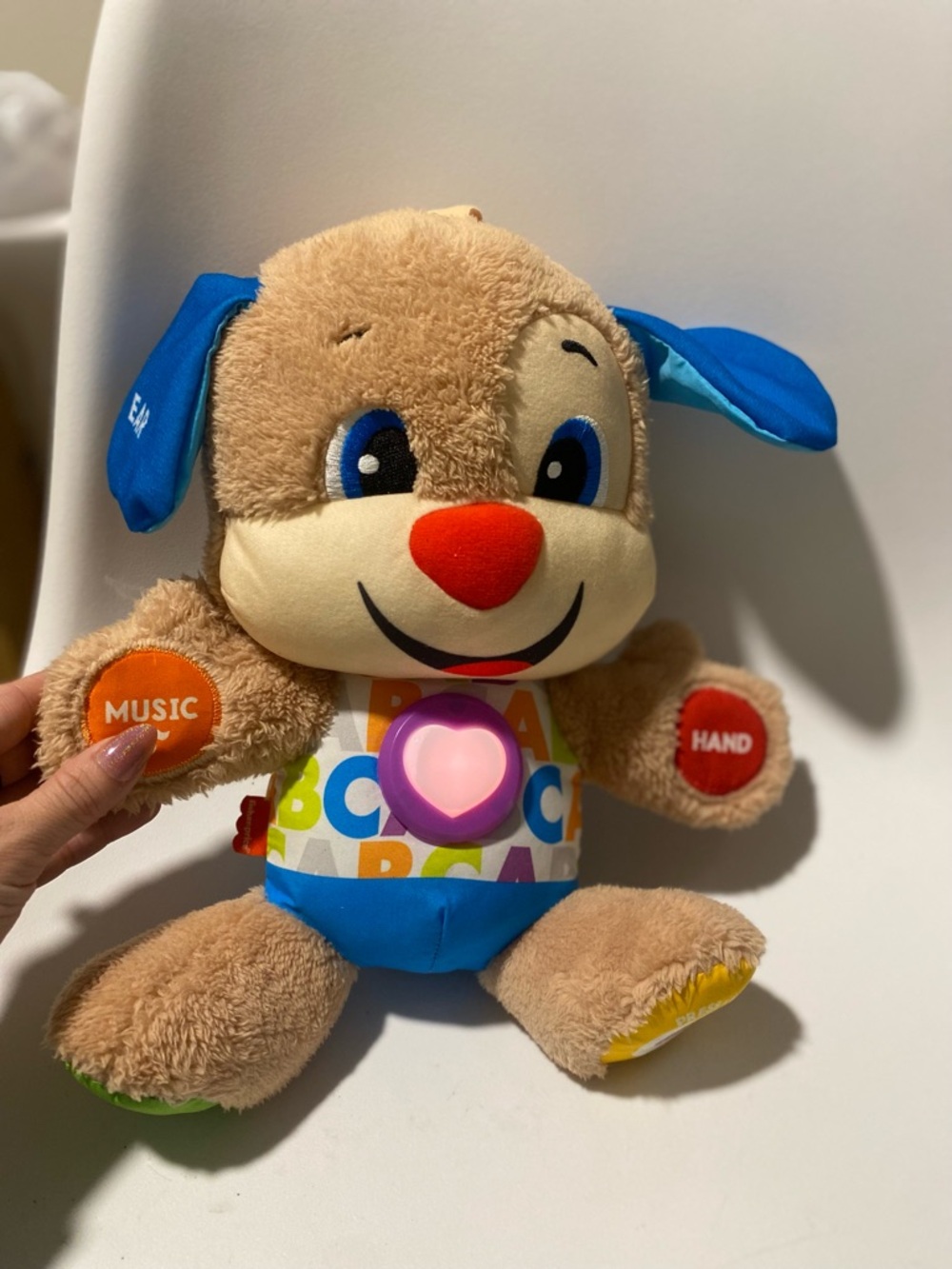 Fisher-Price Plush Learning Puppy - Blue, Tan & Red Interactive Toy